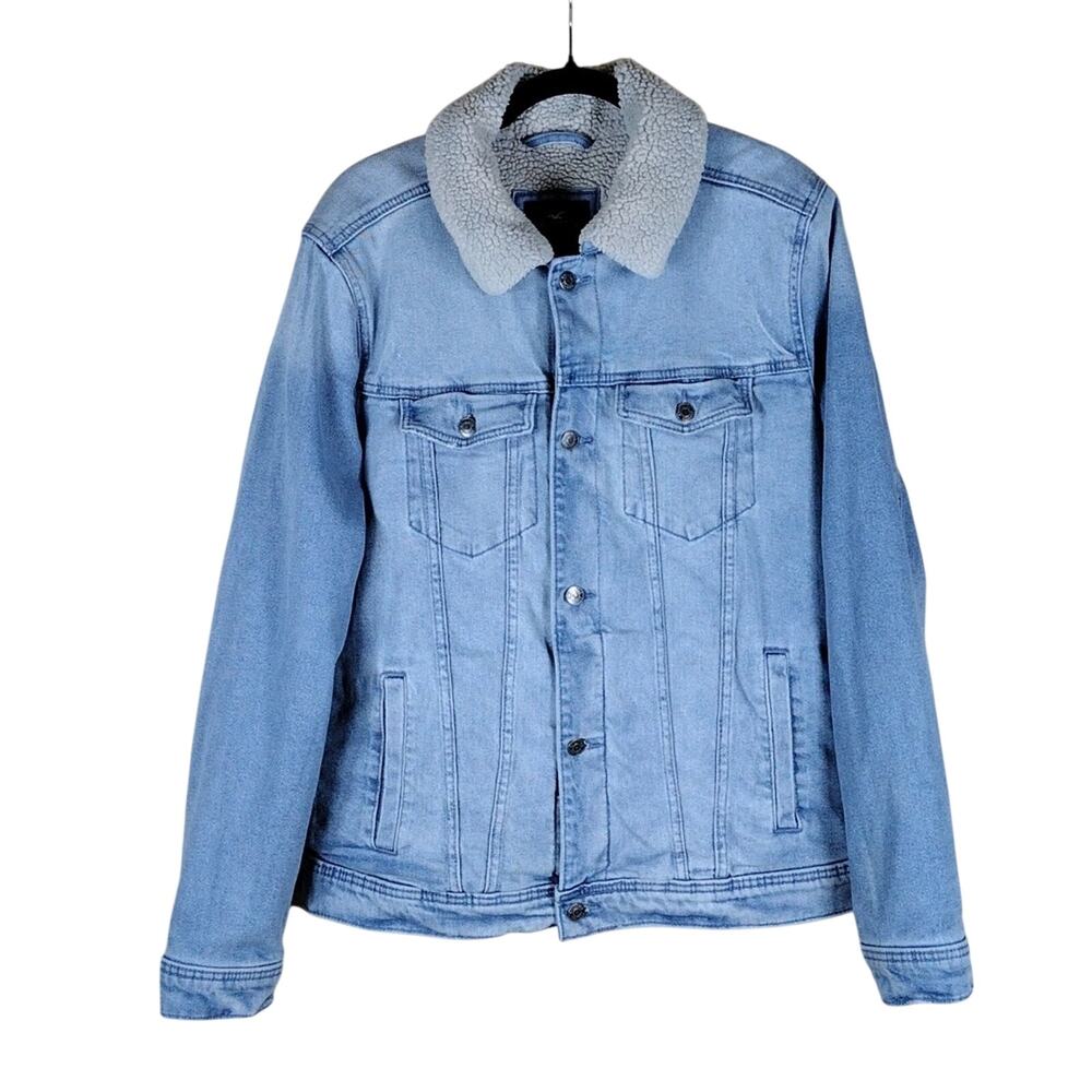 Hollister Sherpa-Lined Fleece Casual Blue Cotton Denim Trucker Jean Jacket